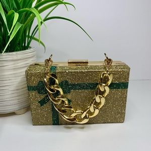 Alessia Crystalized Present Purse with Gold & Green Crystals